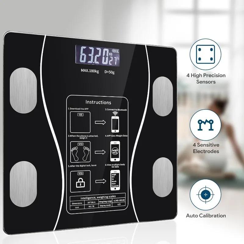 Body Fat Scale Smart Wireless Digital Bathroom Weight Scale Body Composition Analyzer With Smartphone App Bluetooth-Compatible