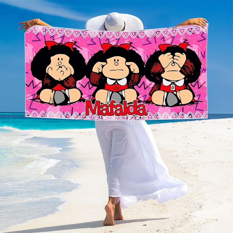 Mafalda Cartoon Print Beach Towel, Large Soft Quick Dry Towel for Beach Camping Swimming