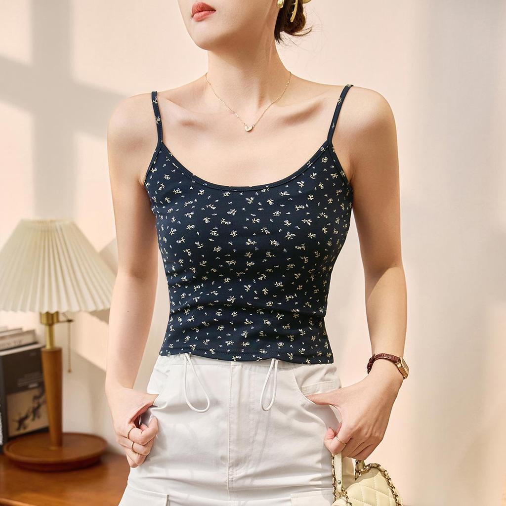 Summer 2025 Women's Printed Camisole Vest - 260g Combed Cotton, Sexy and Stylish Top