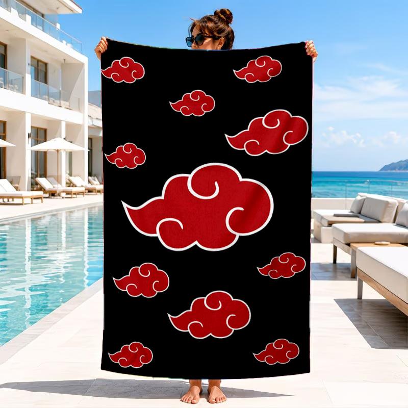 Anime Red Clouds On Black Background Beach Towel, Microfiber Beach Towel, Perfect For Pool, Beach, Travel, Home Decor Beach Party Fan Gifts