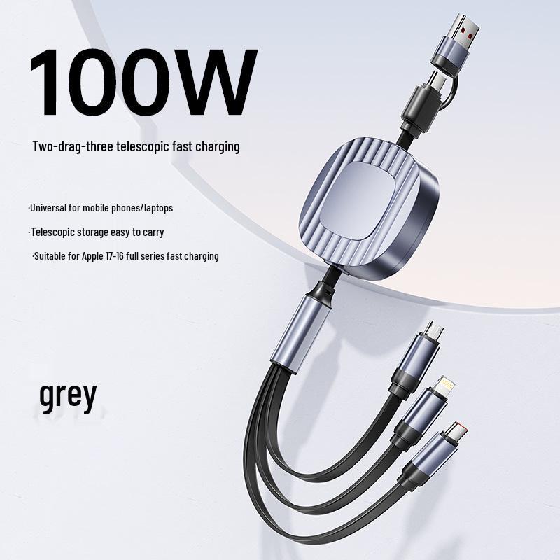 6A Retractable 3-in-1 Super Fast Charging Cable for Apple, Android, Huawei, Xiaomi Devices