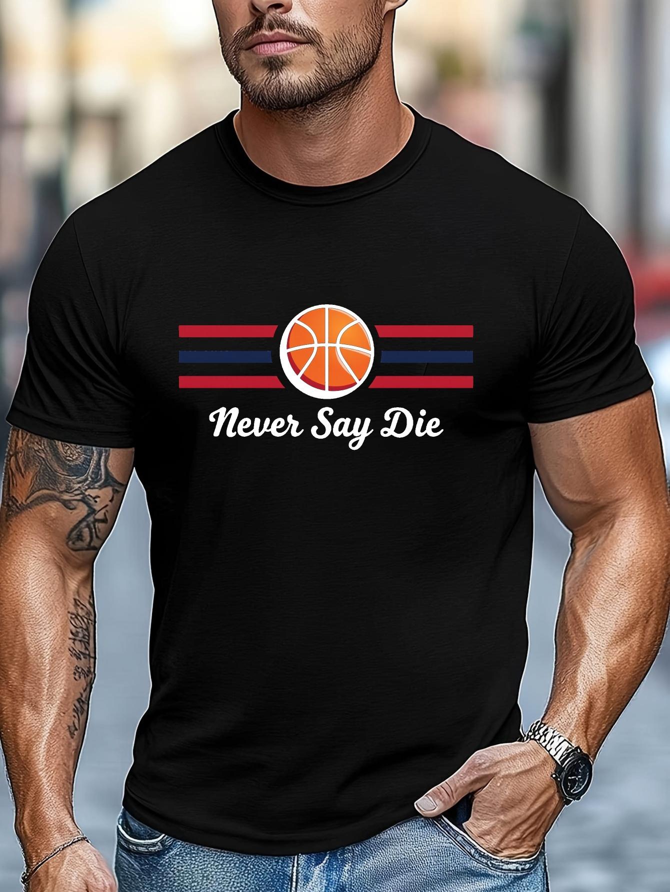 Never Say Die Graphic T-shirt - Black with Orange & Red Stripes XL