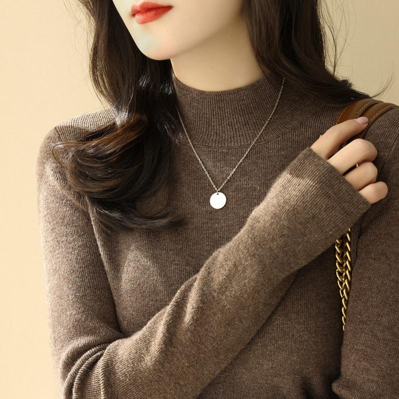 Black Knitted Bottoming Shirt Women's Spring and Autumn New Slim-fit Semi-turtleneck Long-sleeved Solid-color Inner Sweater
