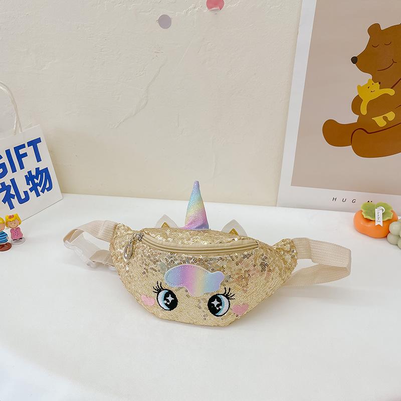Dětská dívčí taška s jednorožcem a princeznou, vyšívaná barevná flitrovaná ledvinka, roztomilá dětská náprsní taška, kreslená módní diagonální taška přes rameno