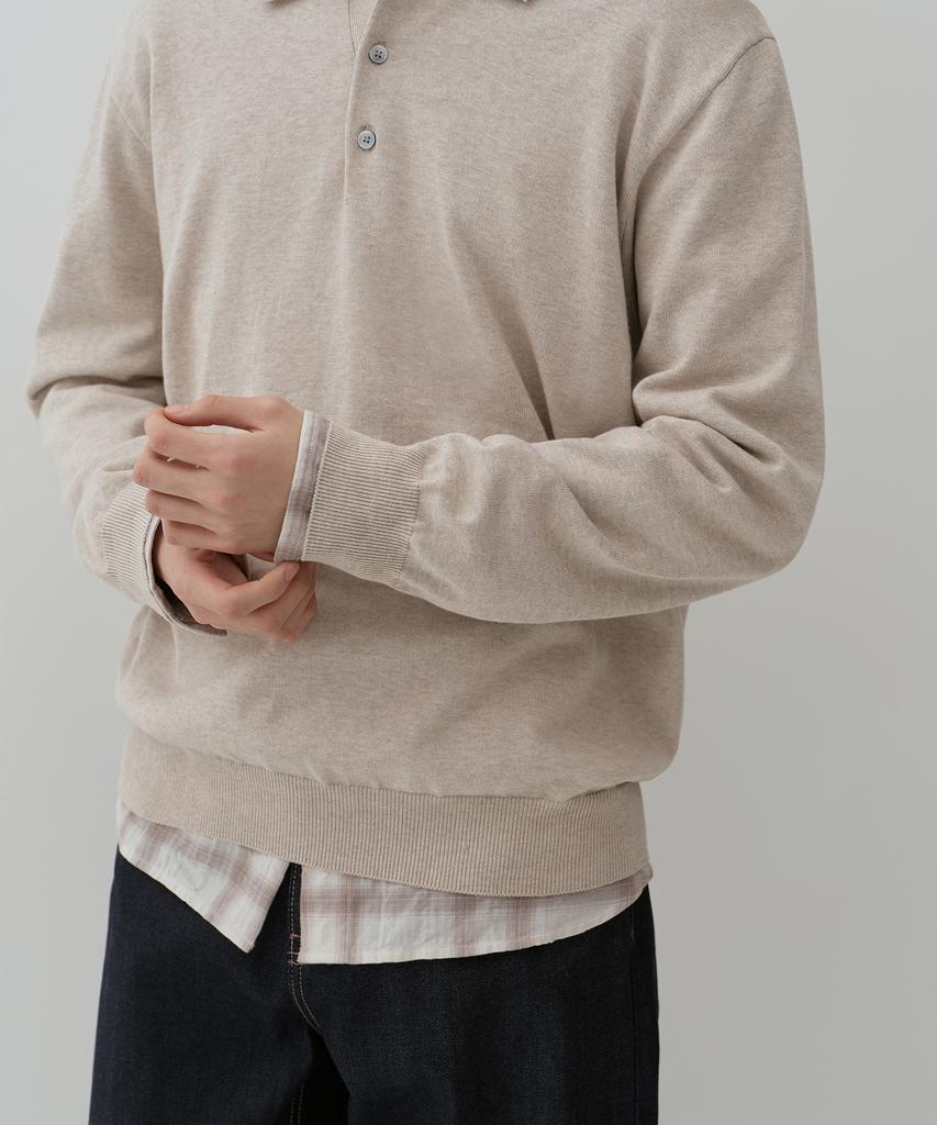 MUSINSA STANDARD Washable Supima Cotton Long Sleeve Knitted Polo Shirt [Oatmeal]