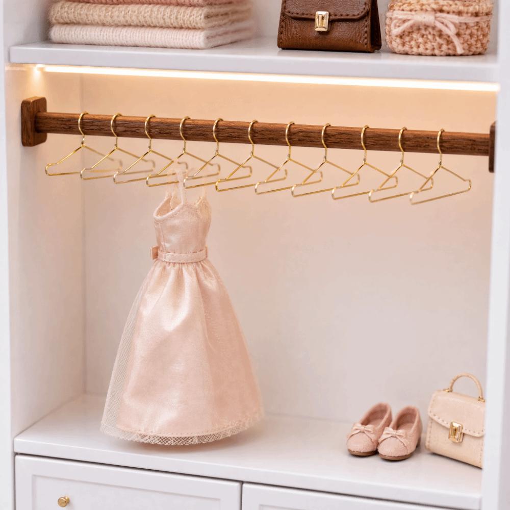 10pcs Stainless Steel Doll House Clothes Hanger Rose Gold Outfit Holder Wardrobe Storage