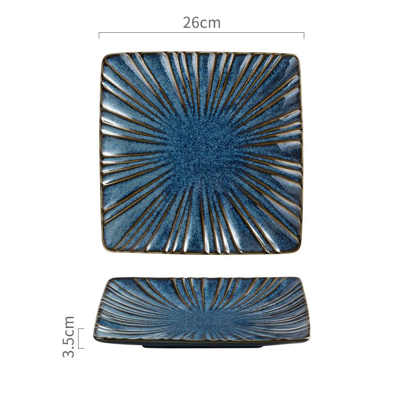 Retro Ceramic Square Plate Dessert Plate Sushi Dish Sashimi Dish Relief Striped Tableware Creative Snack Plate Steak Plates