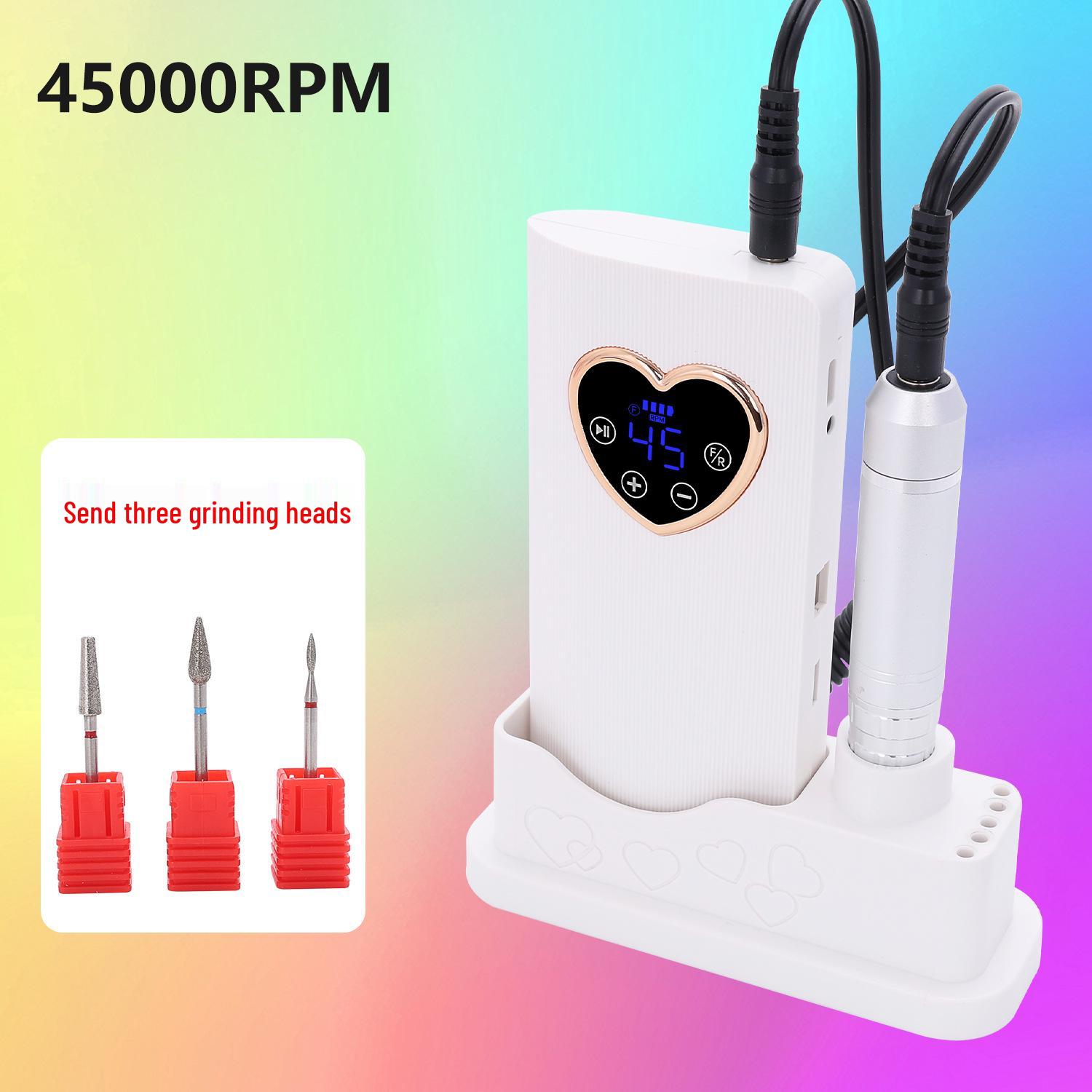 New 45,000 RPM Low Noise Rechargeable Nail Grinder for Professional Cuticle Removal белый