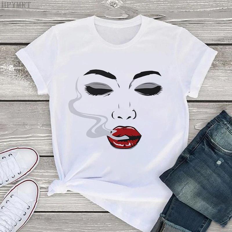 Shut Up Lips Harajuku Funny Printed Women T Shirt Girl O Neck Aesthetics Print Casual Short