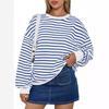 New Women's Striped Crew Neck Sweatshirt, Casual Loose Pullover T-Shirt Tops for Women Europe America