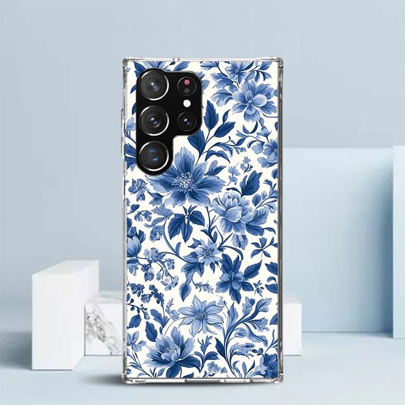Blue And White Porcelain Soft Cover for Samsung Galaxy S25 Edge S26 S24 S23 Ultra Phone Case S22 S21 Plus S20 FE Print Pattern S