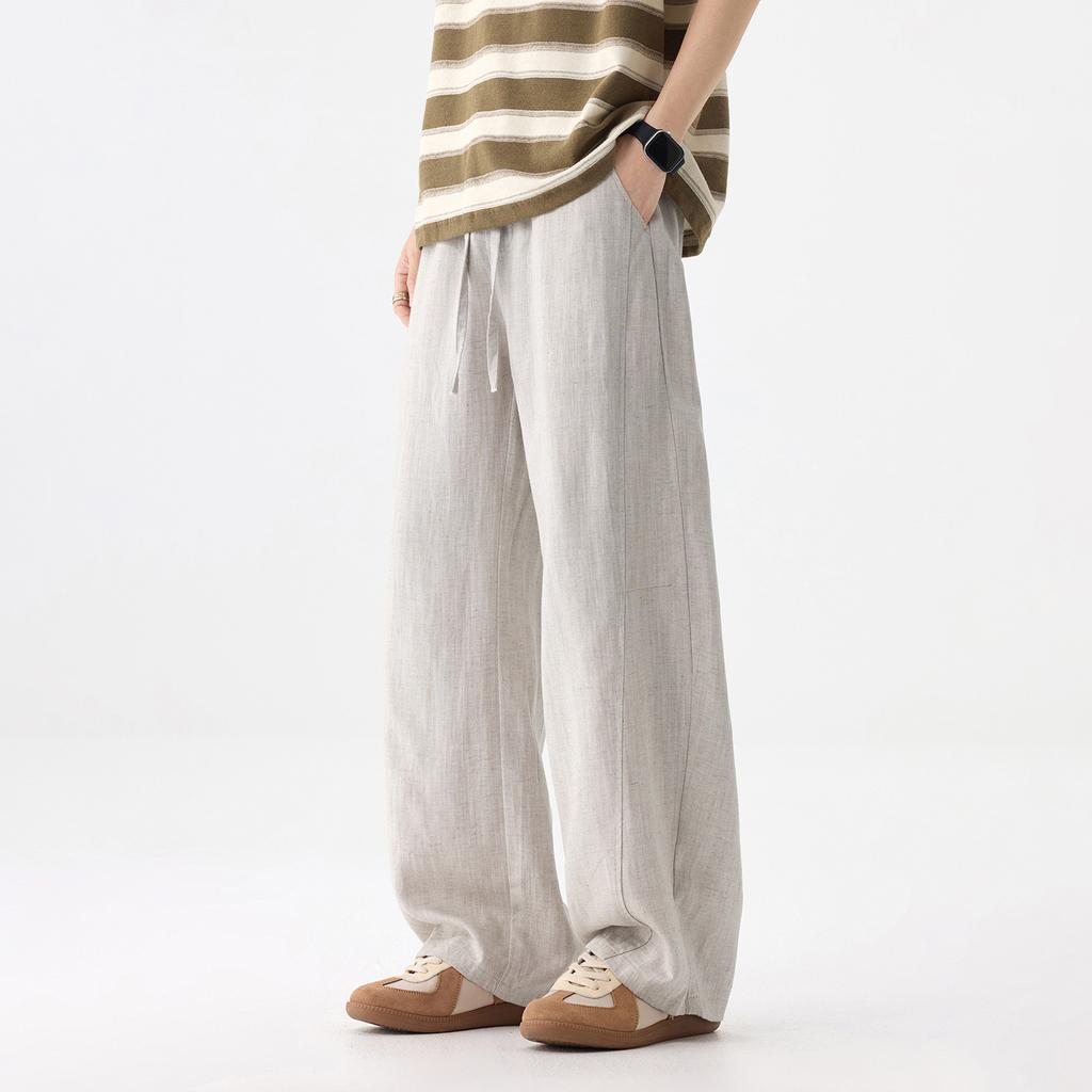 Lyocell Linen Lazy Wind Breathable Pants Men's Summer Thin Wide-leg Scimitar Pants Casual Trousers