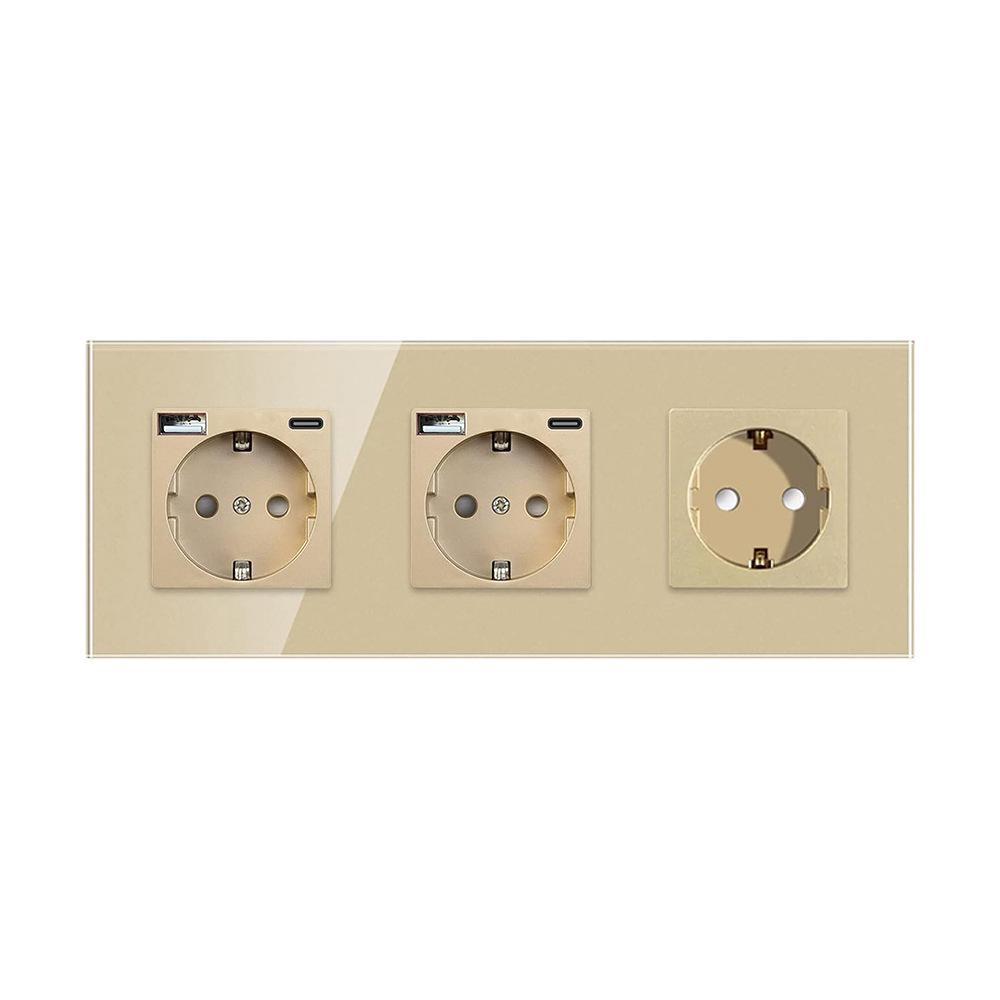 European Standard Round Glass Panel Triple Wall Socket 250V 16A