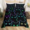 Cartoon Cat Bedding Set for Girls Boys Pet Cats Comforter Cover Cute Kitten Neon Light Duvet Cover Room Decor 3D Bedspread Cover