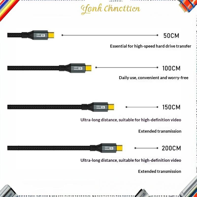 Pd100W Usb C Fast Charging Cable Usb 3.2 20Gbps 8K 3 Type C To Type C Data Cord For Laptop Phone
