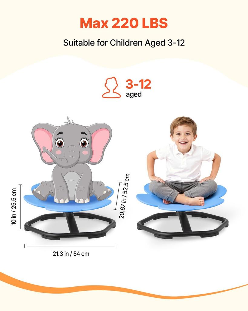 Kids Swivel Chair, 220 Lbs Capacity, Flower Shape Sensory Spinning Chair, Autistic Kids Sensory Toy Seat with Non-Slip Metal Base, Toddler Sit & Spin