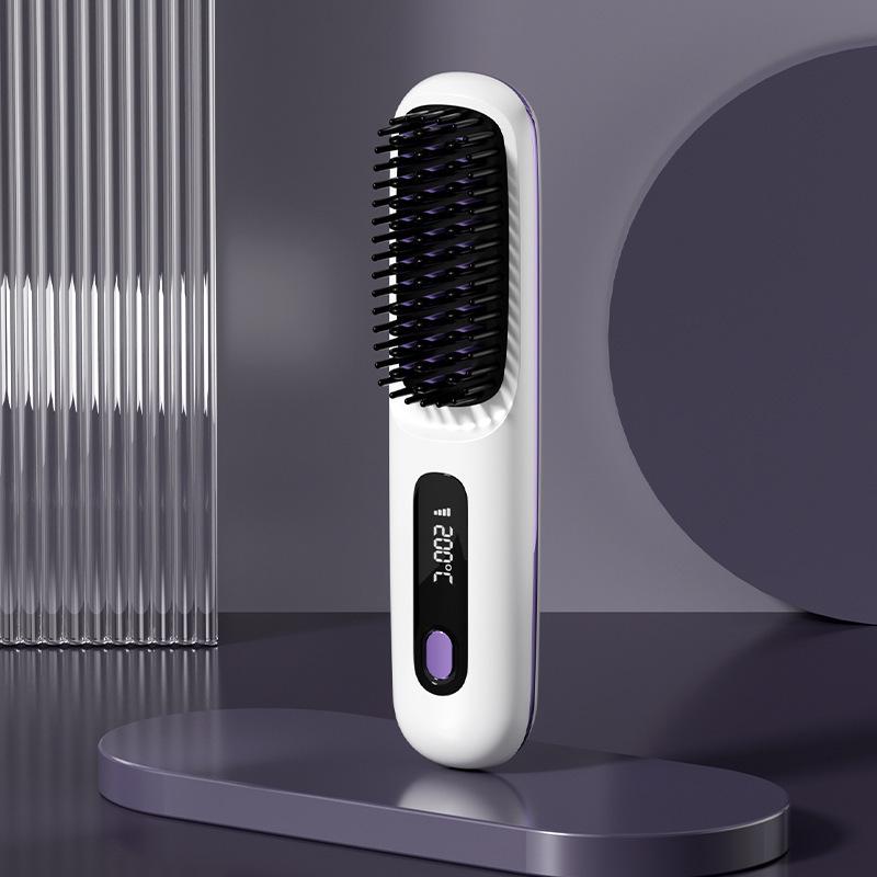 Portable Wireless LCD Hair Straightening Comb - Rechargeable, Negative Ion, No Damage.