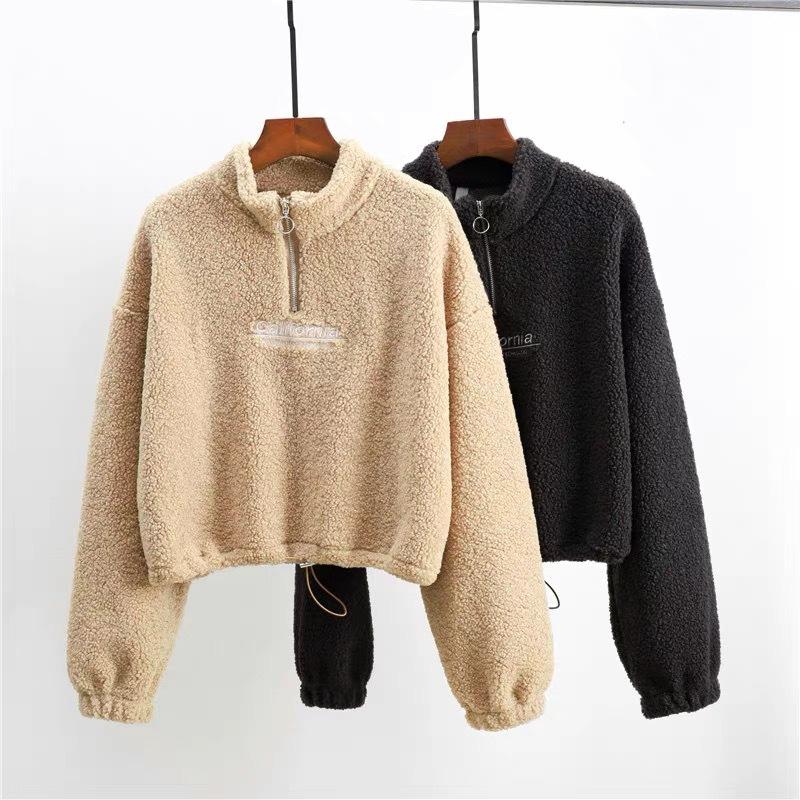 Thickened Lambskin Autumn and Winter Fashion 2024 Women's Sweatshirt Plus Velvet Loose Top