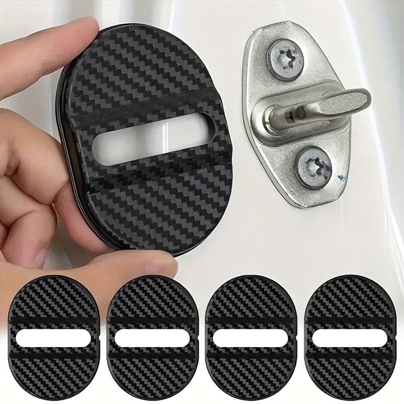 4PCS Universal Car Door Lock Protection Plates, Carbon Fiber Shock Absorbing Noise Reduction Rubber Pads, Auto Plastic Accessori