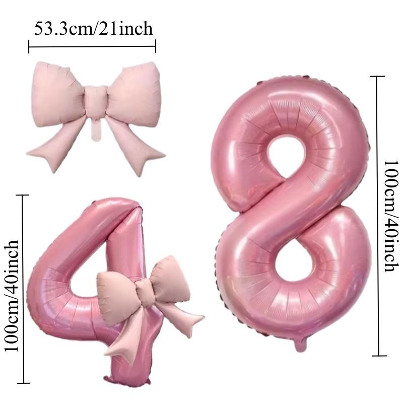 40inch Number 0-9 Pink Number Bowknot Bow Aluminum Foil Balloons for Women Girls Wedding Birthday Party Photo Props Supply