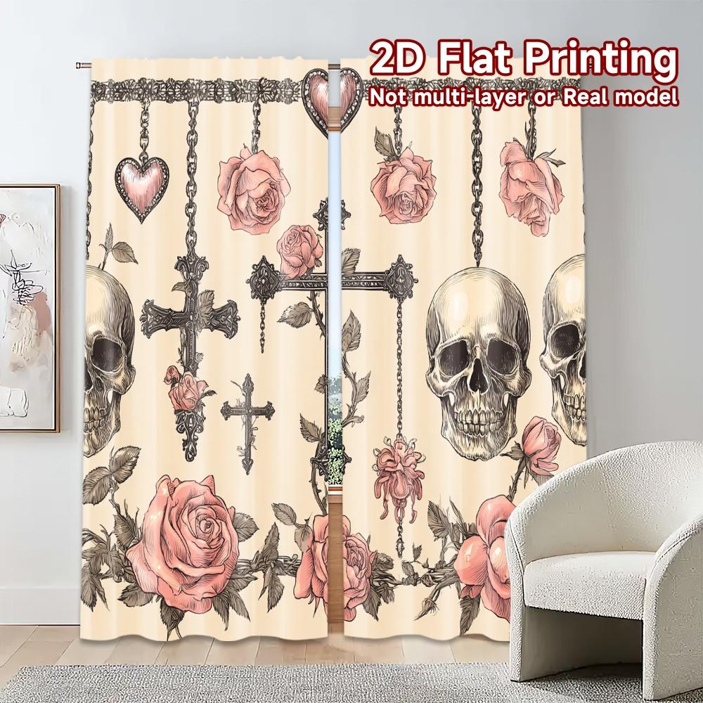Set Of 2 Flat Printing Jit Curtains Without Rod Gothic Romance Popular Fashionable Versatile Durable Polyester Curtain Made