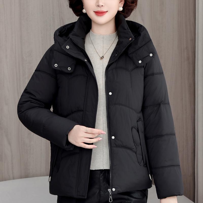 Plus Size XL-5XL Middle Age Woman Winter Short Coats Hooded Elegant Loose Thick Warm Parkas Female Jacket