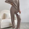 Spring Women Outfit Loose Knit Two Piece Set V Neck Top with Wide Leg Pants Casual Wear