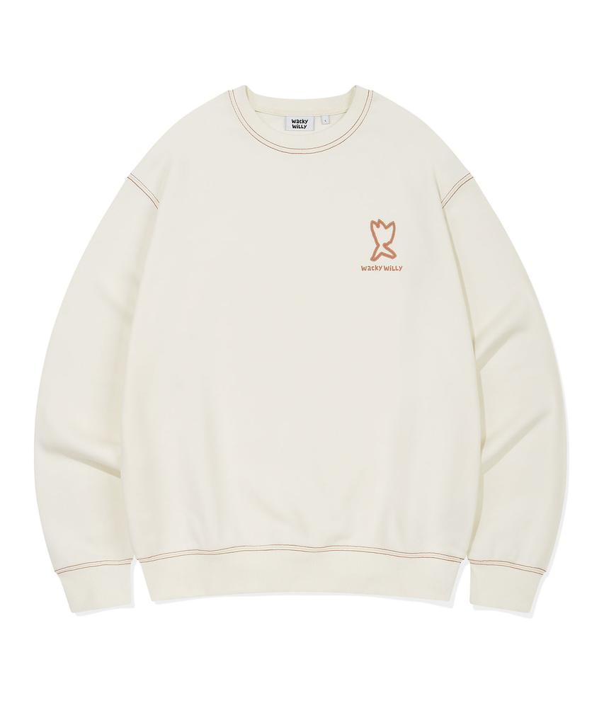 WACKY WILLY Kiki Color Block Stitch Sweatshirt Cream