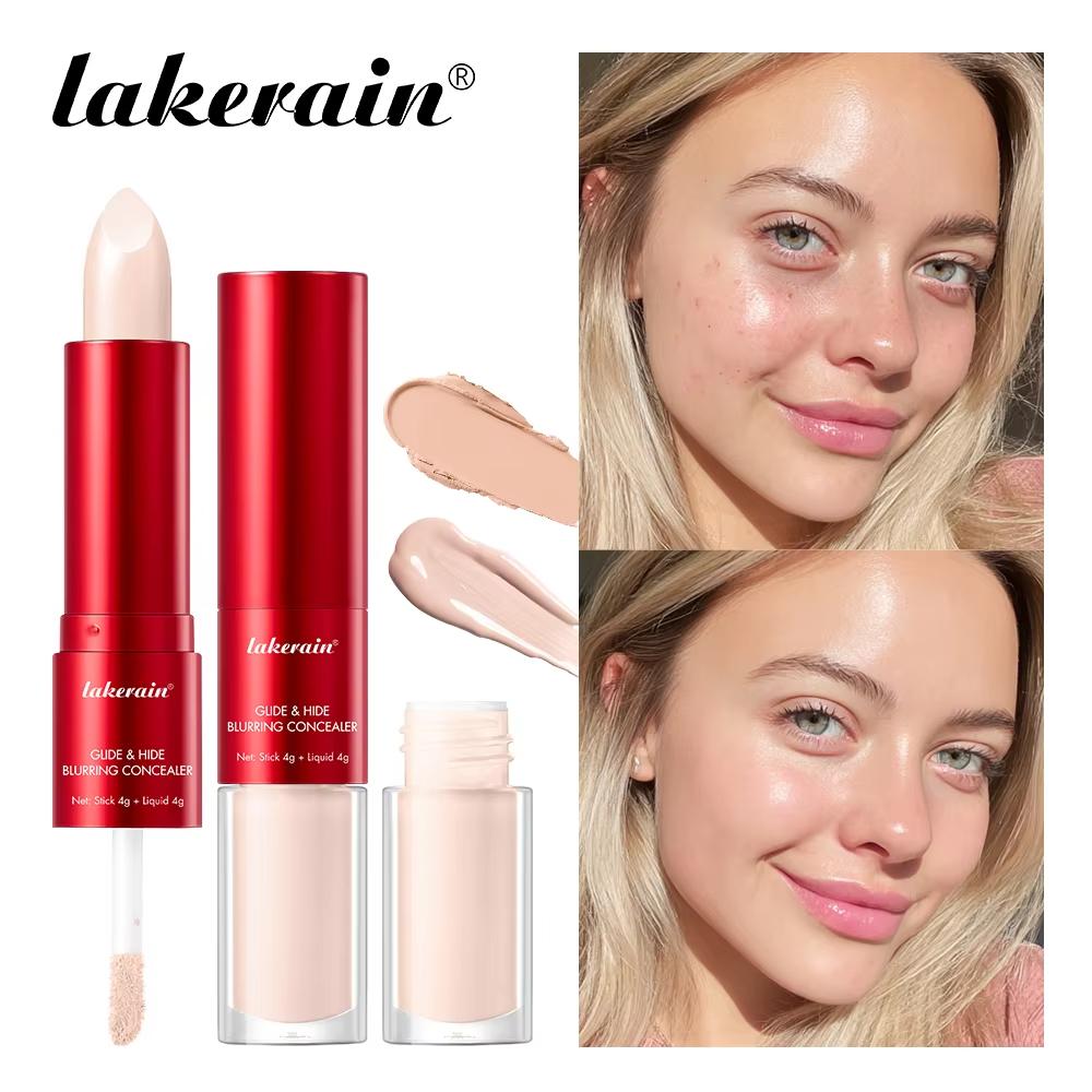 Corretor Blur 2 em 1 Desliza e Esconde Base de Cobertura Total de Longa Duração Maquiagem Líquida à Prova d'Água Feminina para Todos os Tipos de Pele