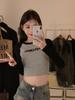 Women's Crew Neck Long Sleeve Tee Slim Fit Commuter Raglan Color Block Letter Embroidery Crop Top