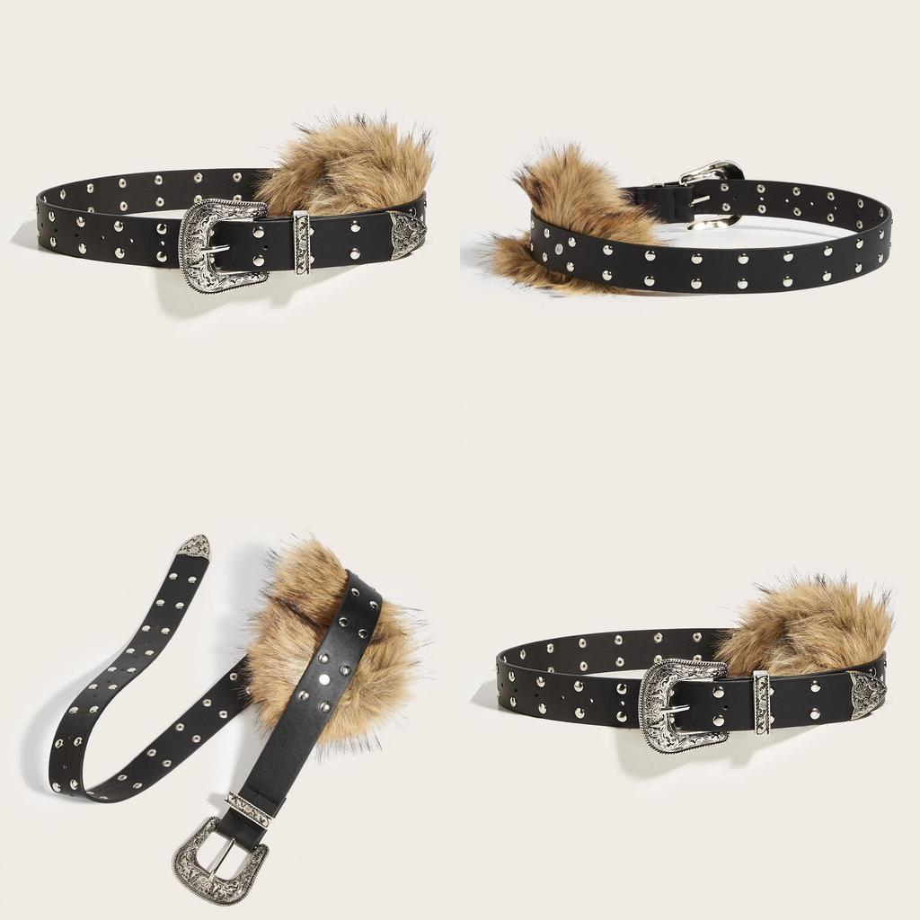Fashion Pu Leather Waist Belt Artificial Fur Design And Carved Needle Buckle For Trendsetters