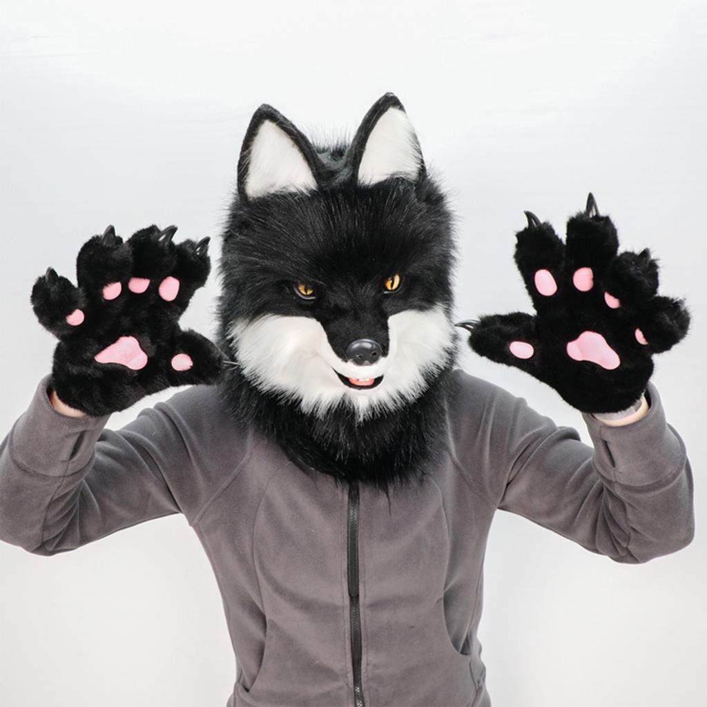 Maschera da Lupo Peluche a Testa Intera Realistica Copricapo Animale Cappello per Halloween e Feste Costumi per Recite Scolastiche Copricapo