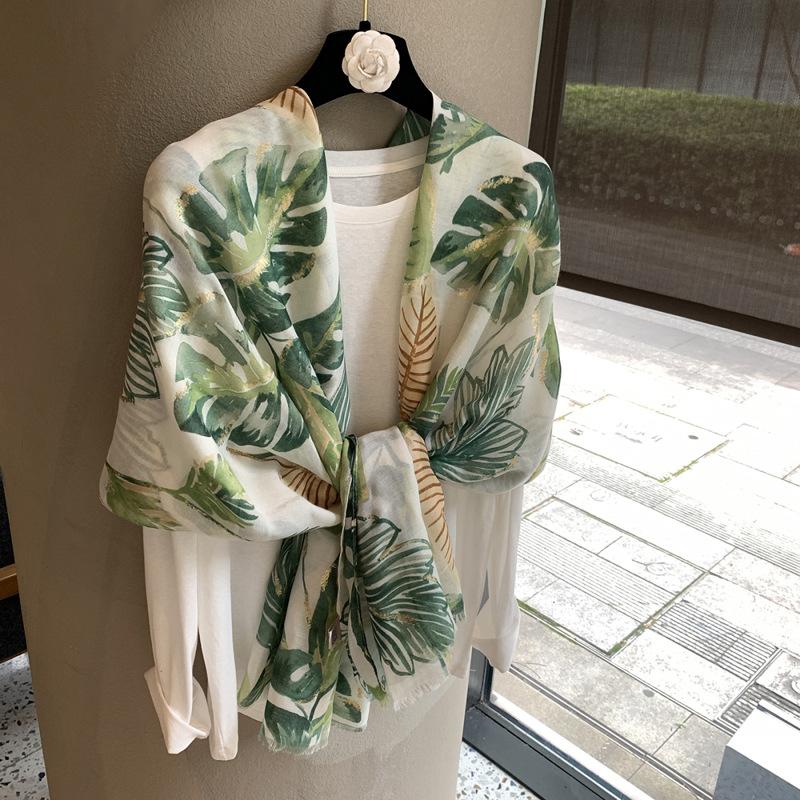 Summer Ethnic Style Big Shawl Dual-Purpose Silk Scarf Bronzing Fashion Versatile Ginkgo Biloba Fresh Wind Multi-Functional Shawl