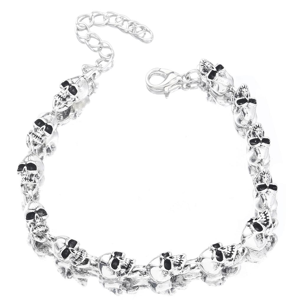 Men's Punk Skull Bracelet – Vintage Metal Biker Chain, Trendy Gothic Jewelry, Cool Cross-Border Hot-Selling Accessories