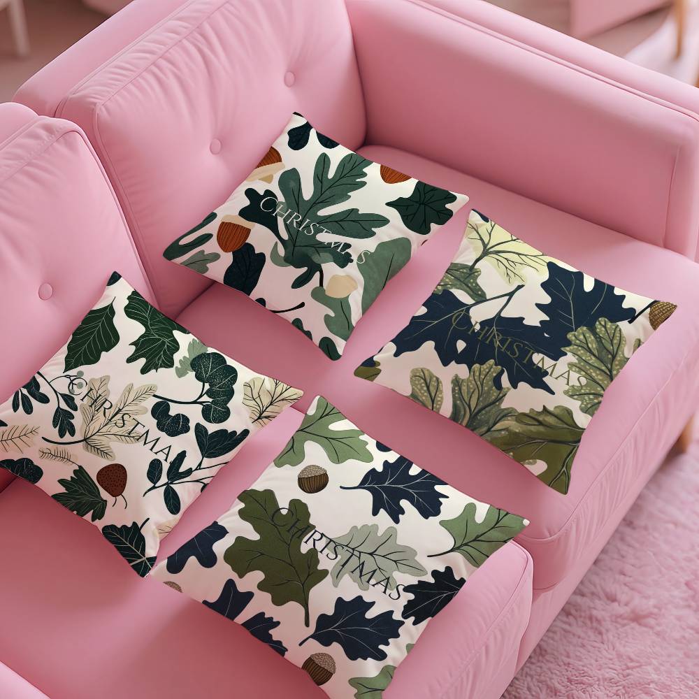W-Winter Christmas P-Pine Leaf Pillow Case Anti-dustmite Pillow Invisible Zipper Silky Short Plush Sofa Cushion Cover
