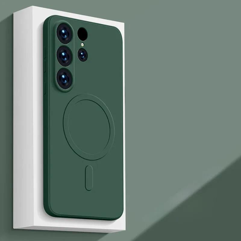 

Рідкий силікон для магнітного чохла Magsafe для Samsung Galaxy S24 S25 Ultra S23 Plus S22 S21FE Funda Wireless Charge Soft Cover For S23Plus