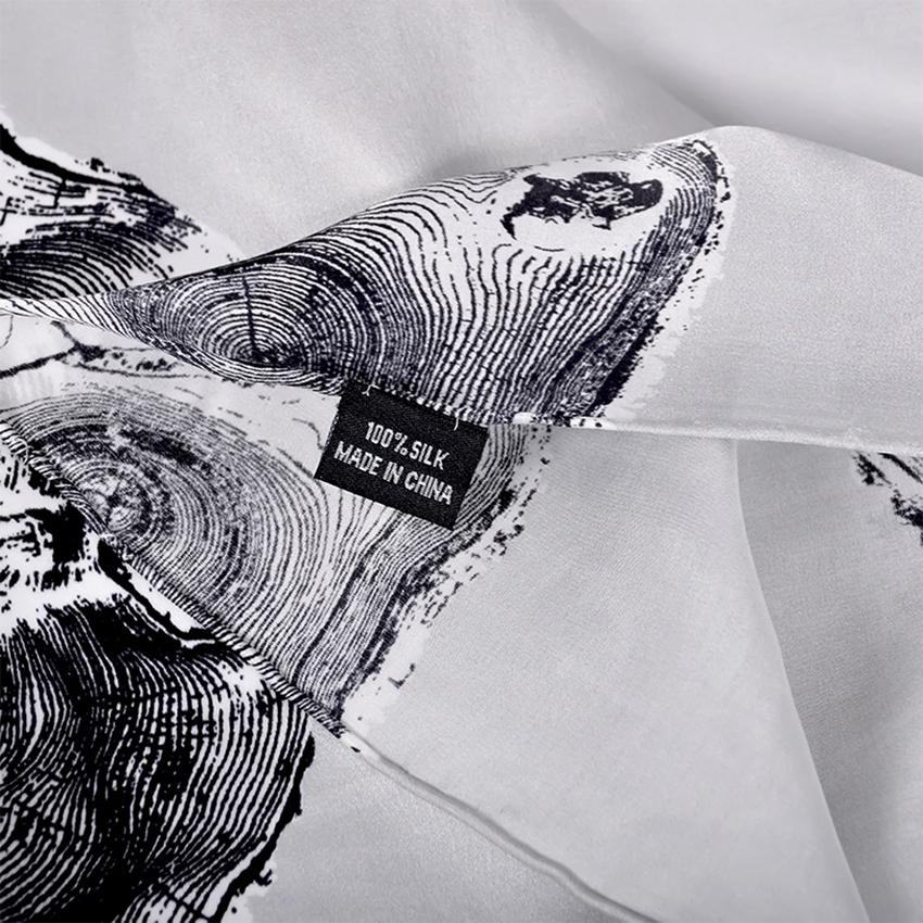 [BYSIFA] Blau Weiß Seidenschal Stola Mode Damen Pfingstrosen Design Lange Schals Frühling Frauen Marke 100% Seide Halstuch 175*52cm