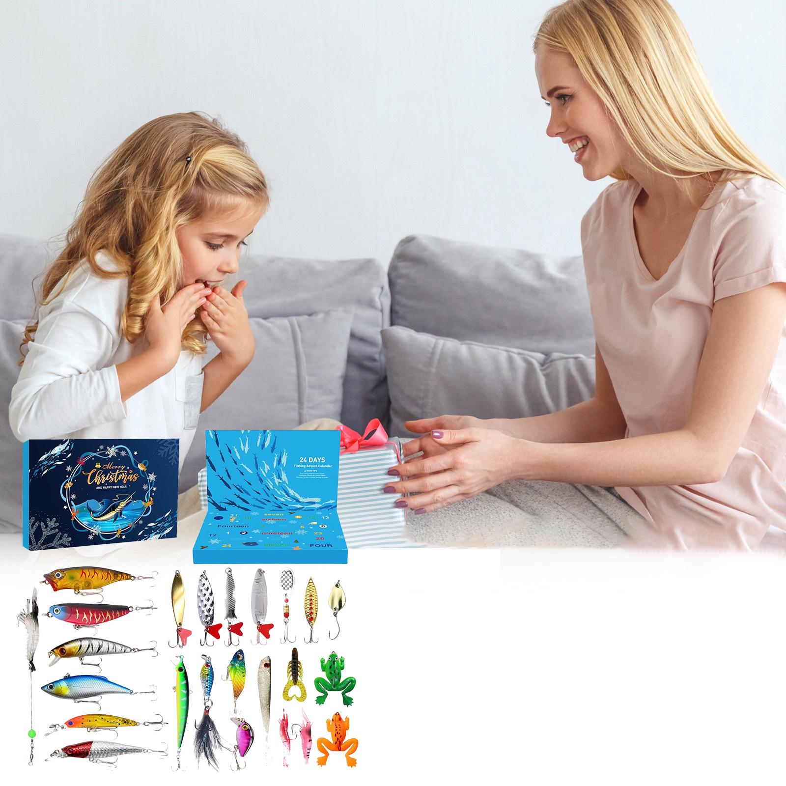 

Рыболовный адвент-календарь, рыболовный набор - 24 дня рождественский календарь обратного отсчета для любителей рыбалки для рождественских подарков One Size