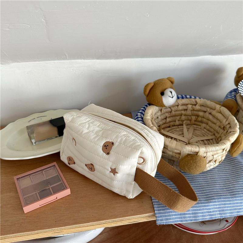 Cartoon Bear Star Moon Ladies Cosmetic Bag Cute Simple Women's Clutch Purse Handbags Fashion Solid Color Female Storage Bags