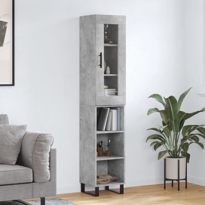 VidaXL Buffet haut Gris béton 34,5x34x180 cm Bois d'ingénierie 3199389