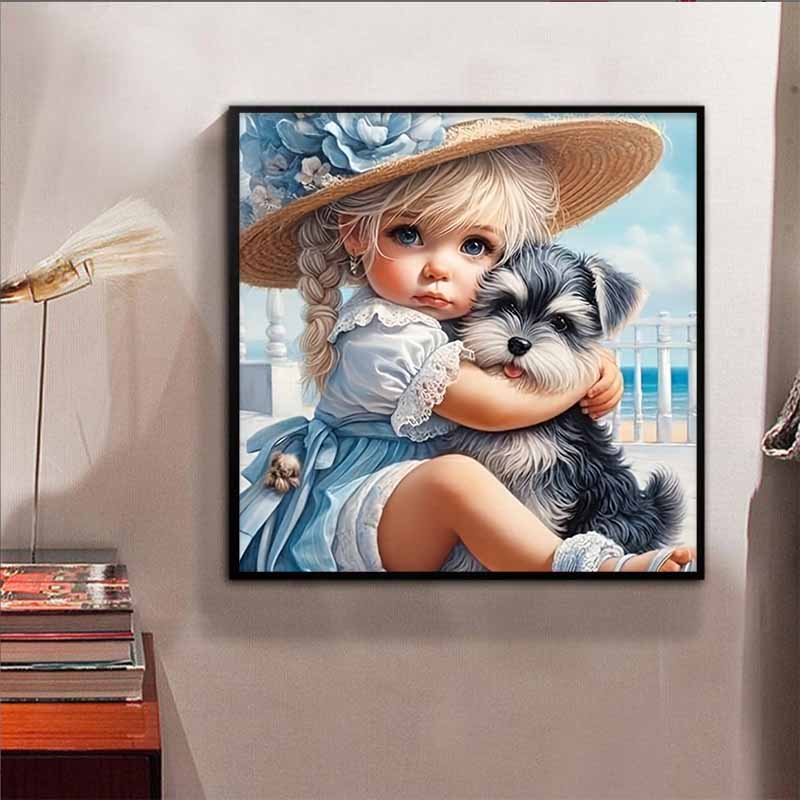 New Arrival 5D DIY Full Circle Diamond Painting "Girl and Dog" Embroidery Cross Stitch Home Decor Gift