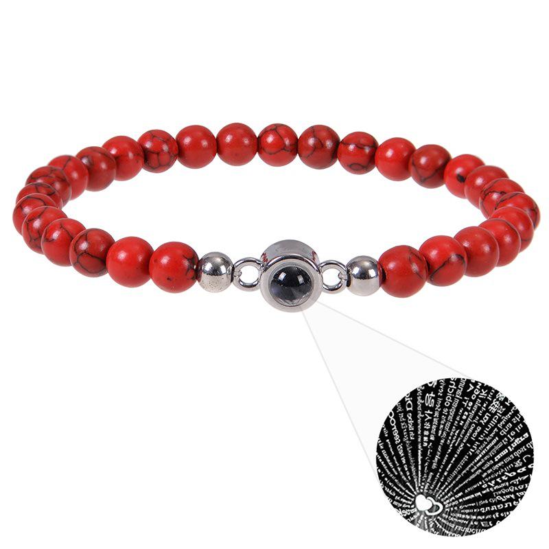 6mm Natural Tiger Eye & Zebra Stone 100 Languages Projection Couple Bracelet