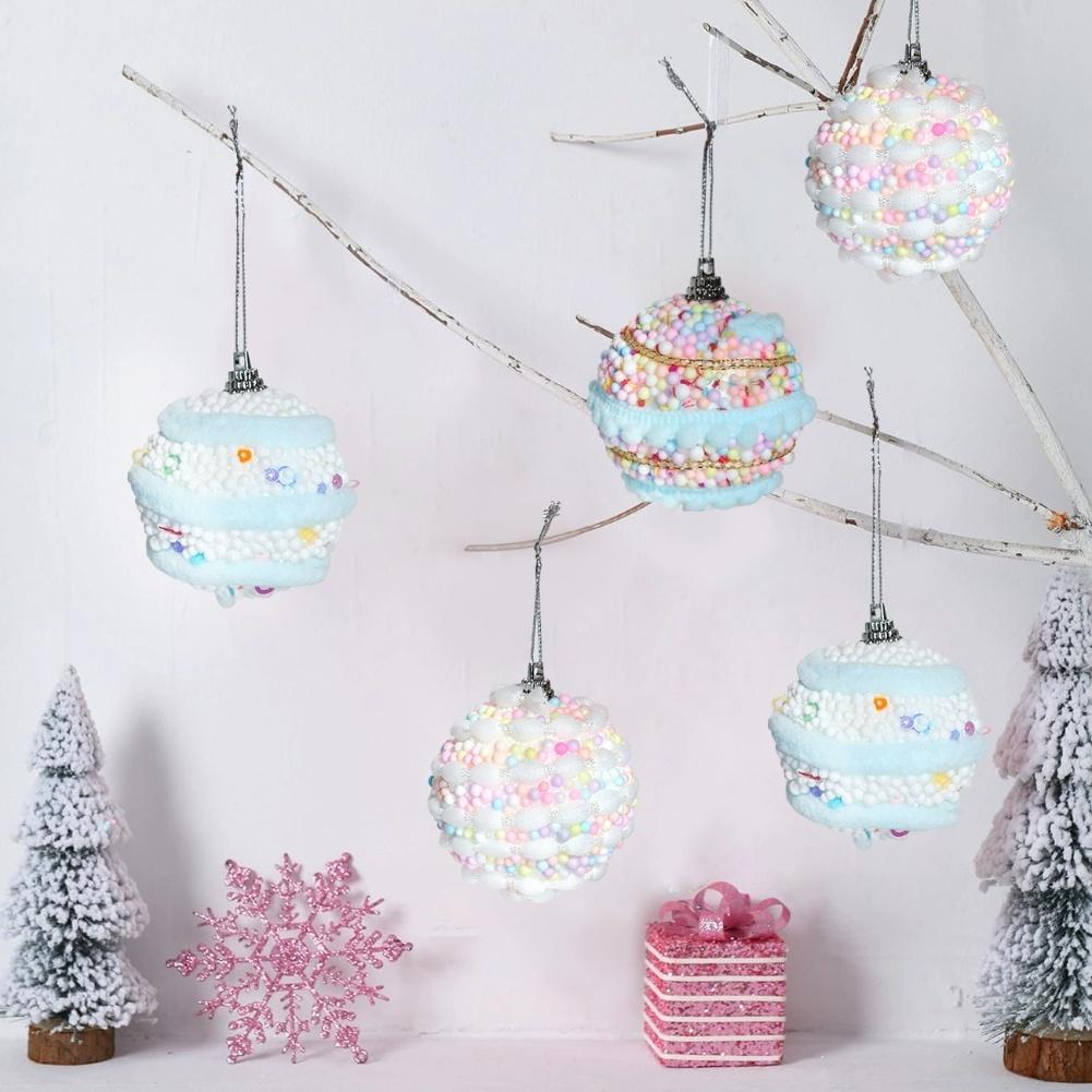 Festive Christmas Tree Ball Ornament Set 236 Inch 12 Pieces Macaron Painted Foam Balls with Glitter for Seasonal Use