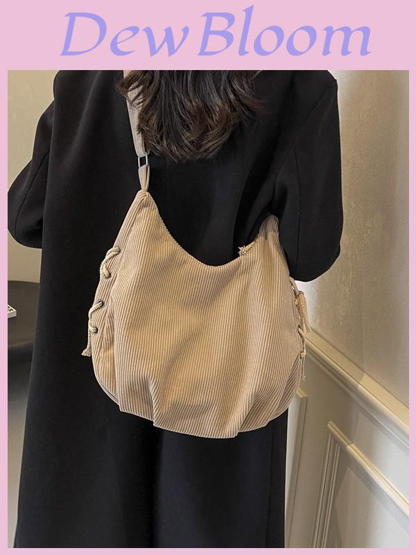 Cotton Corduroy Tote Bag With Zipper Closure For Daily Commuting And Office Use