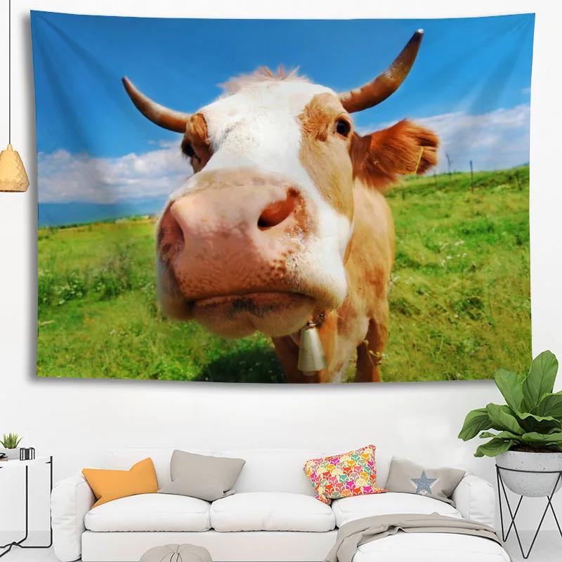 Hot Sale Custom High Quality Cow Wall Hanging Hd Landscape 3D Printing Digital Printing Home Decoration Tapestry