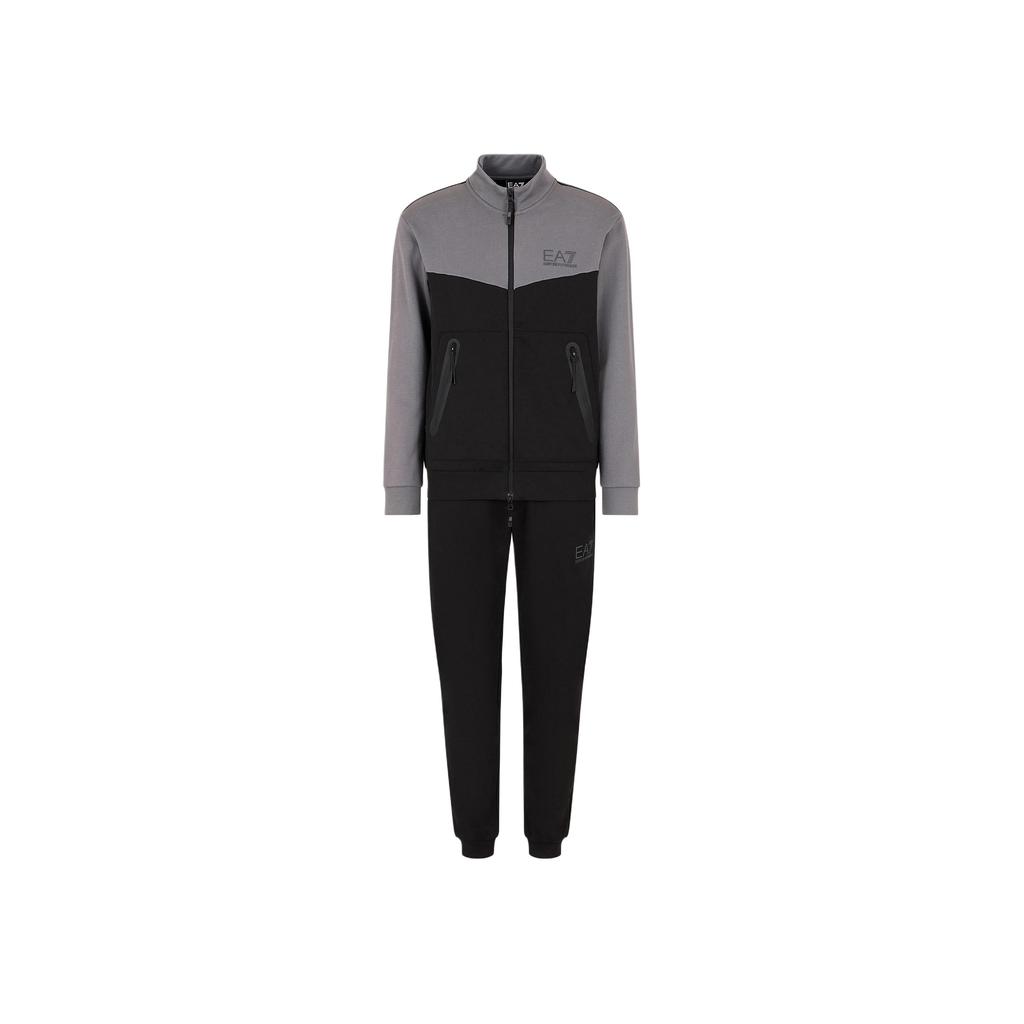 Emporio Armani EA7 Color Block Letter Print Stand Collar Zip Long Sleeve Casual Sports Suit Men suits Gray 6DPV60-PJVTZ-1200