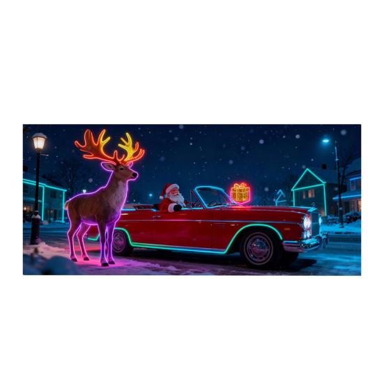 UV-aktivert julegarasjeportdeksel Fluorescerende 2D Flatt juleportbanner Opplyst høytidskartoonbakgrunn for jul Innendørs utendørs veggdekor