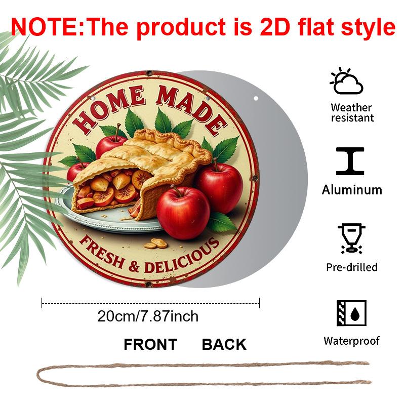 

2D Flat 1pc, 8x8 in, Vintage-Style Aluminum Metal Sign - Home Made Apple Pie & Apples Decorative Wall Art, Garden Decor for Home, Bar, and More 1pc