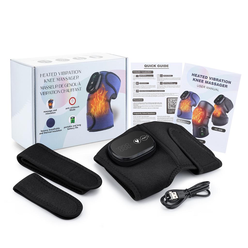 Joelheira de aquecimento sem fio multifuncional, massageador de cotovelo, ombro, joelho, 3 modos, vibração, compressa quente, suporte de joelho, carregamento USB