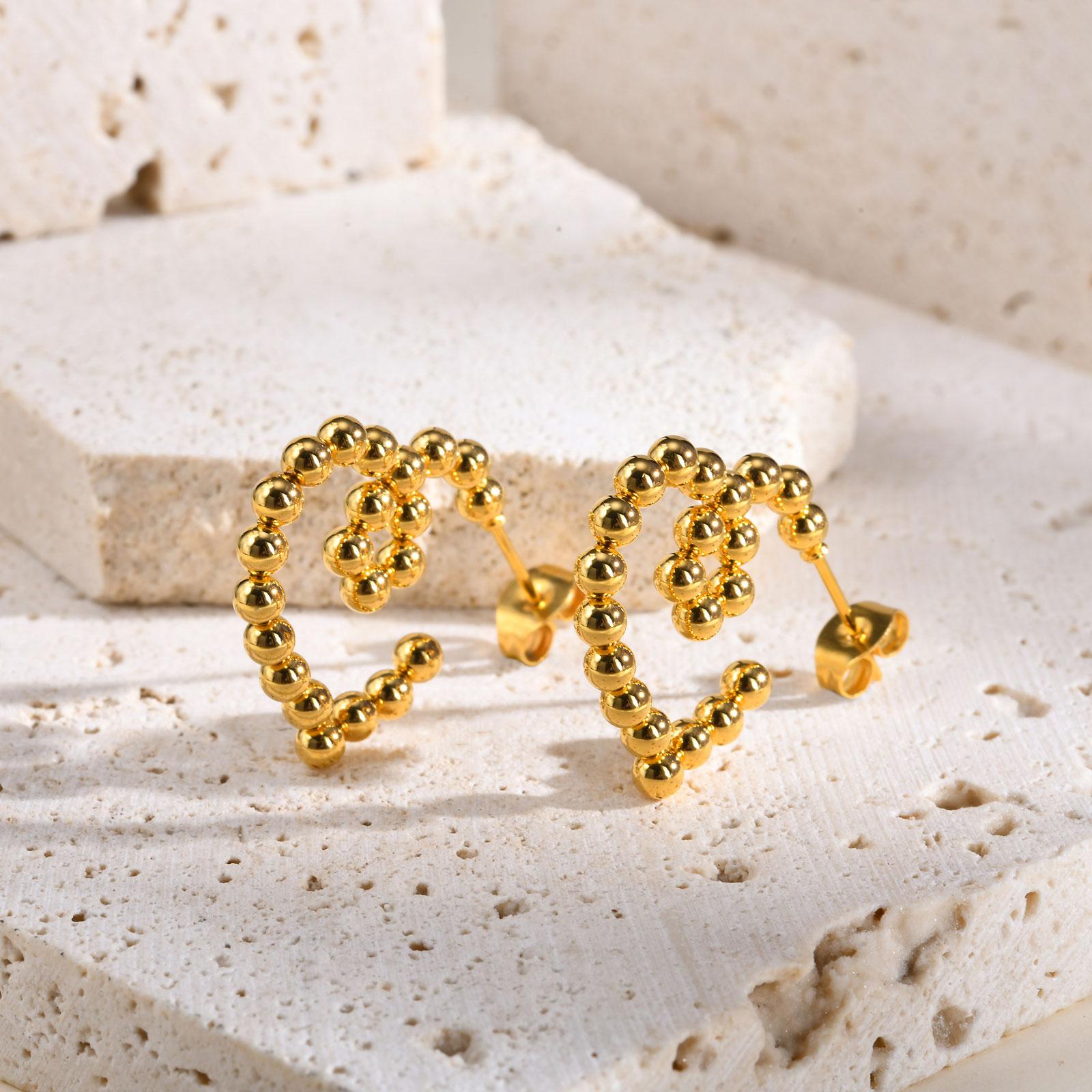 

Round Bead Heart-shaped Stud Earrings for Women Stainless Steel Minimalist Statement Earring Fashion Jewelry